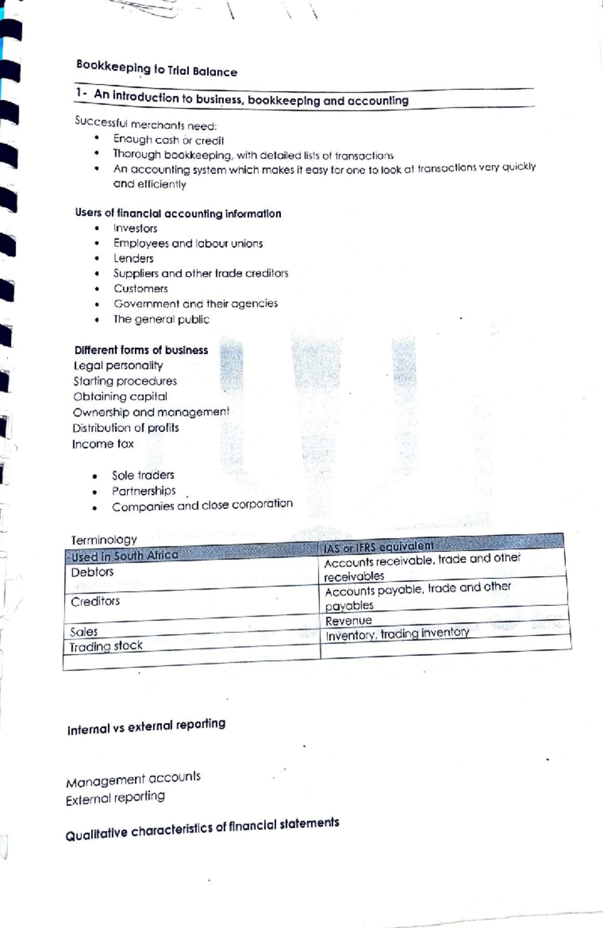 BKT 101: Intro to Bookkeeping & Trial Balance Notes - Studocu