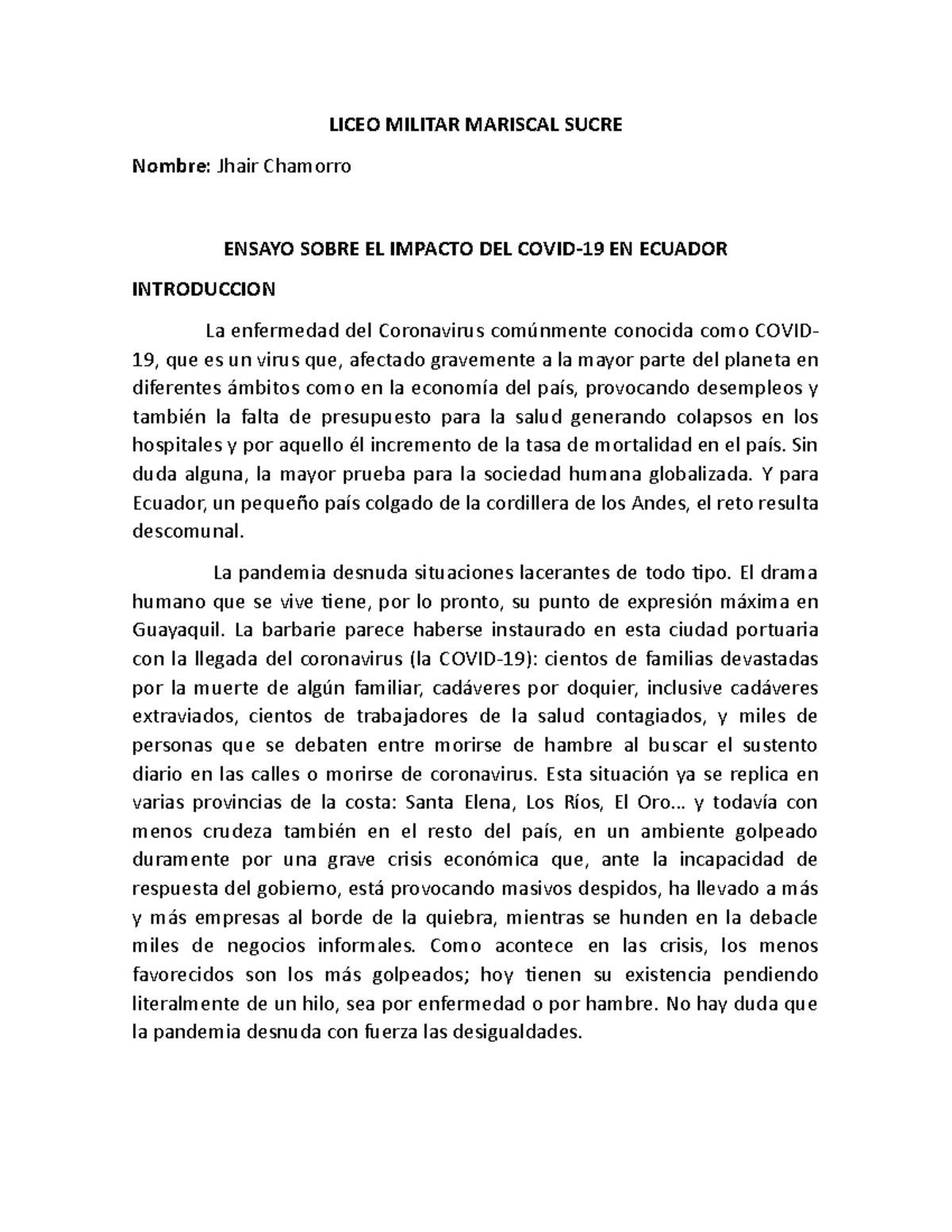 Ensayo sobre el Impacto del COVID-19 en Ecuador - LICEO MILITAR ...