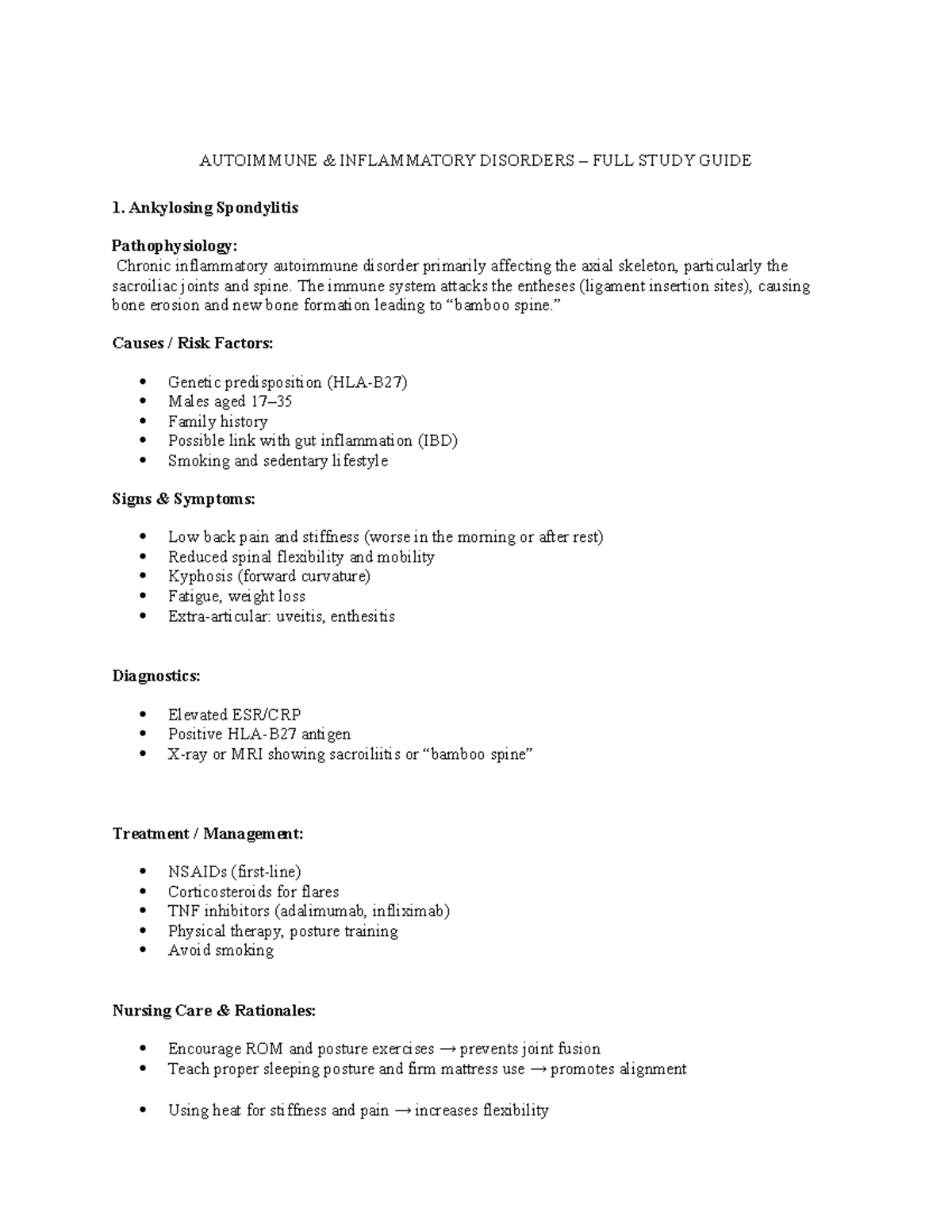 AUTOIMMUNE INFLAMMATORY DISORDERS STUDY GUIDE 1 - Studocu
