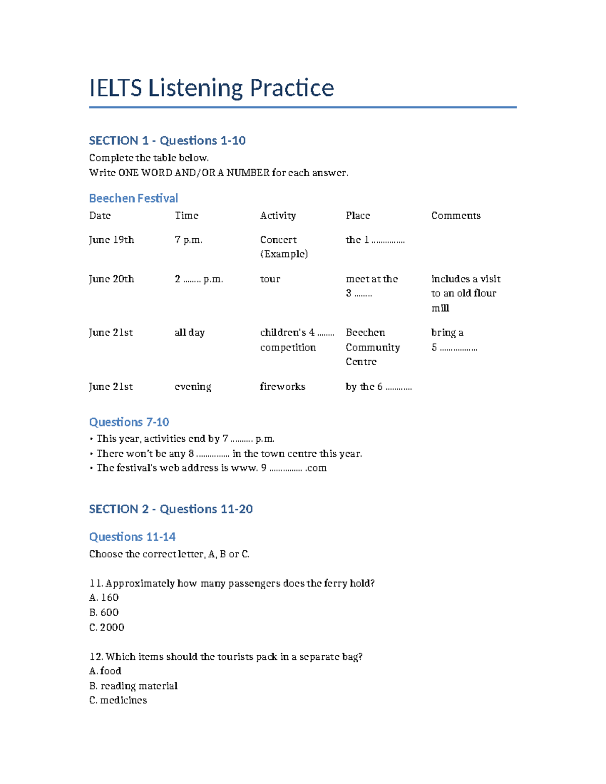 IELTS Listening Practice: Section 1 & 2 Questions and Answers - Studocu