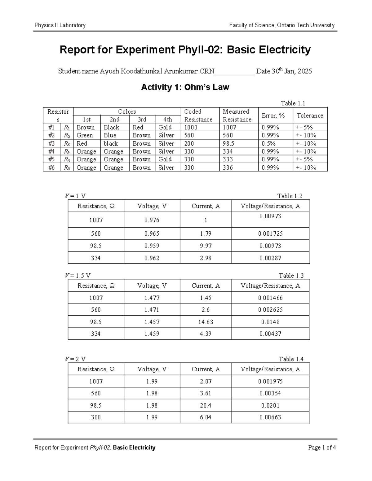 Report on Basic Electricity for PhyII-02: Ohm's Law and Circuit ...