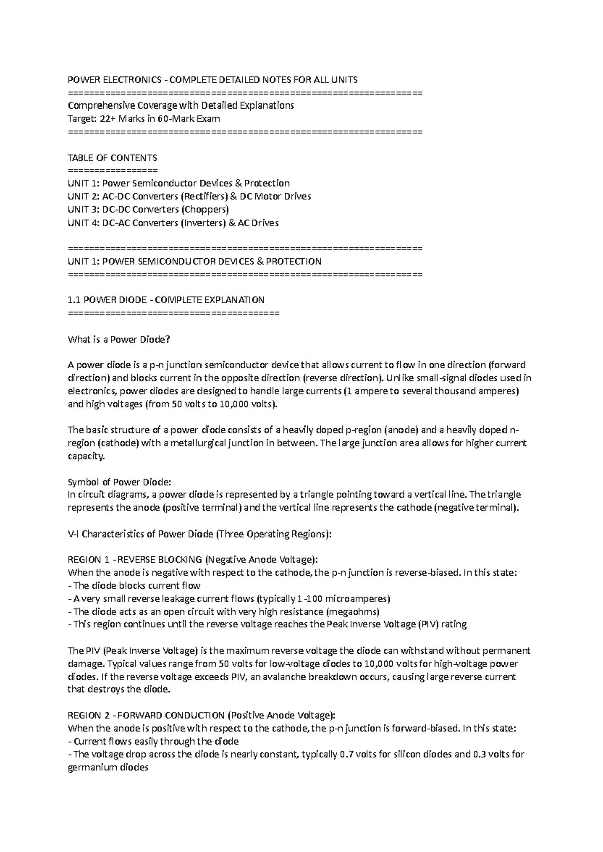 PE 101: Comprehensive Power Electronics Notes for All Units - Studocu