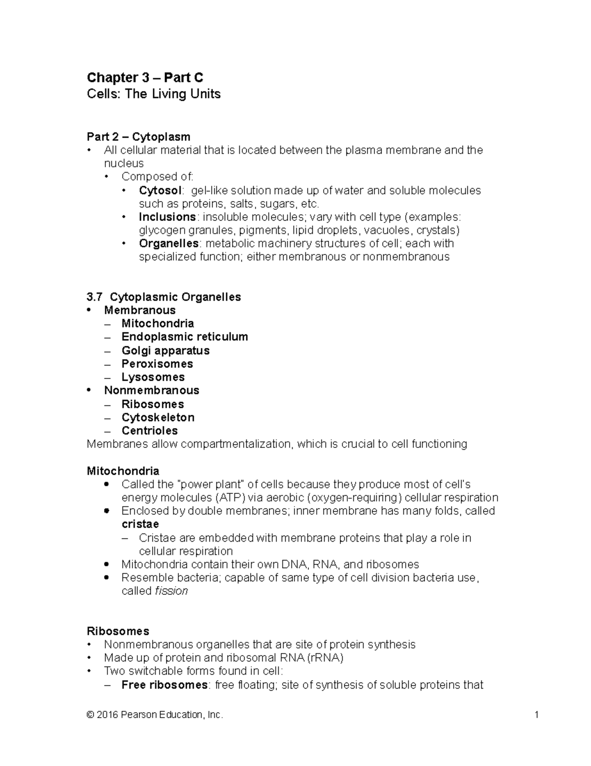 CH3C Cells: The Living Units Lecture Notes - Chapter 3 Part C Cells ...