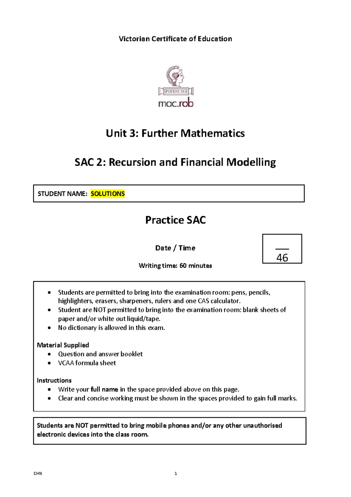 Practice SAC6 - TSSM - Solutions for Further Mathematics Coursework ...
