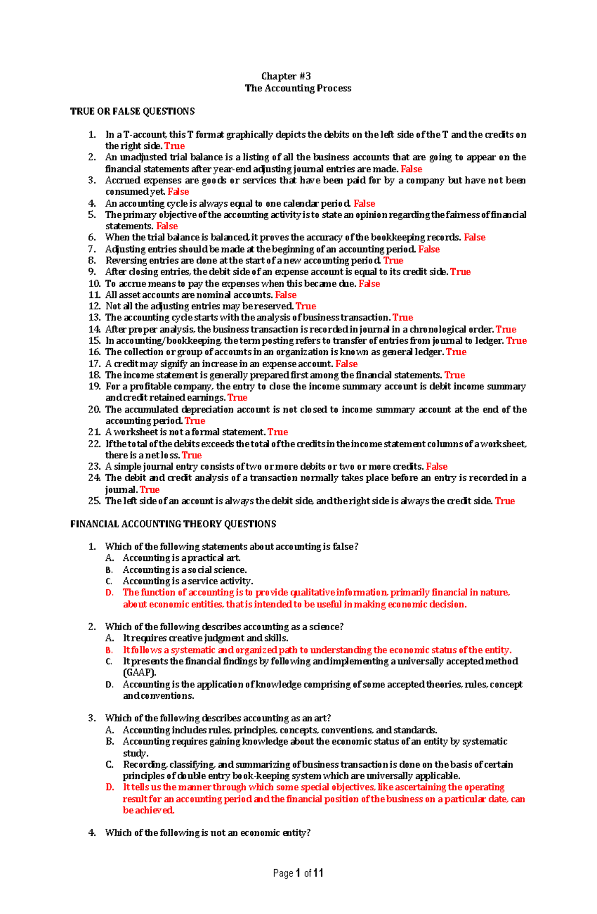 03 Chapter 3 The Accounting Process: True/False & Theory Questions ...