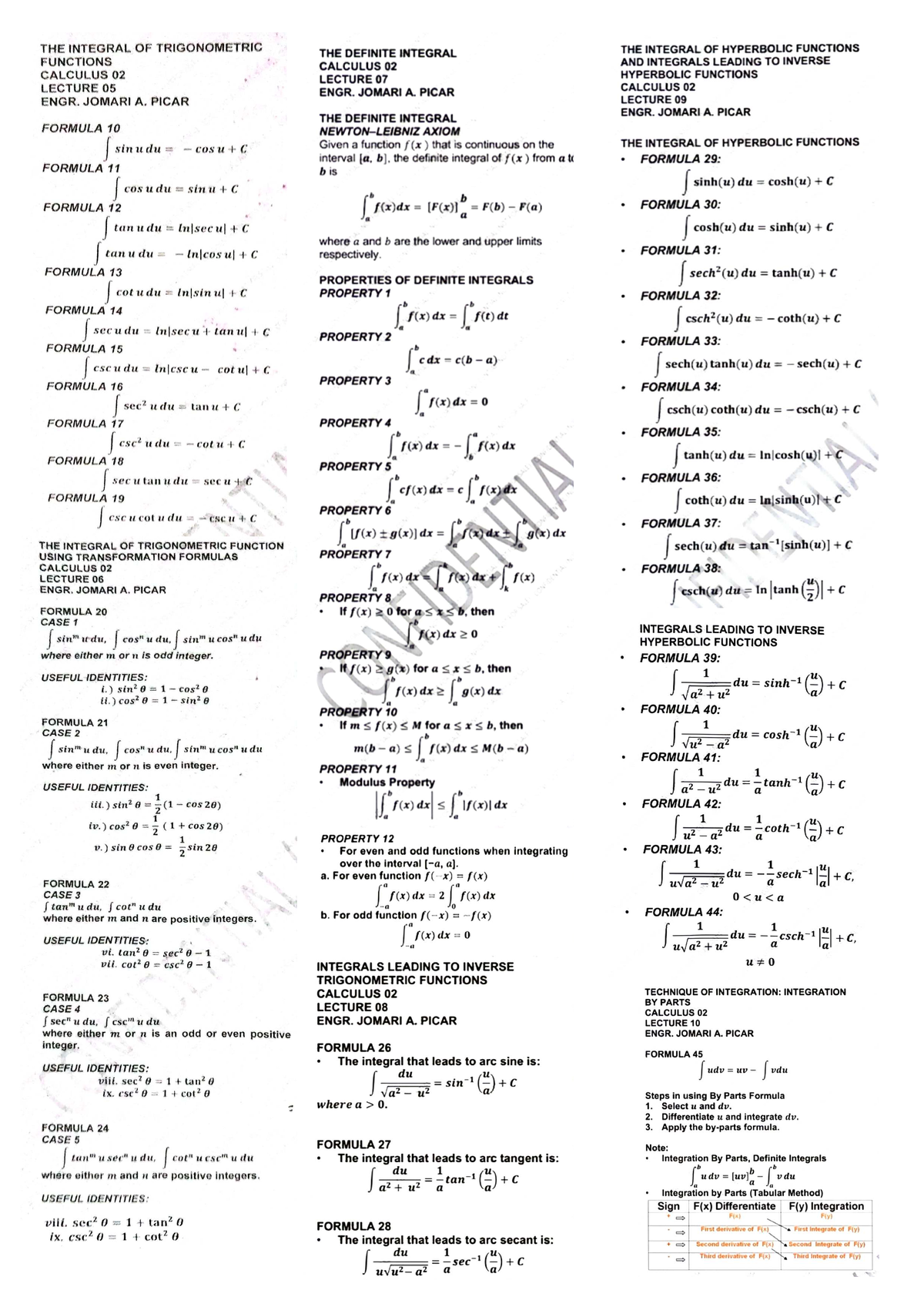 Integral-formulas - Xds - Computer Engineering As A Discipline - Studocu
