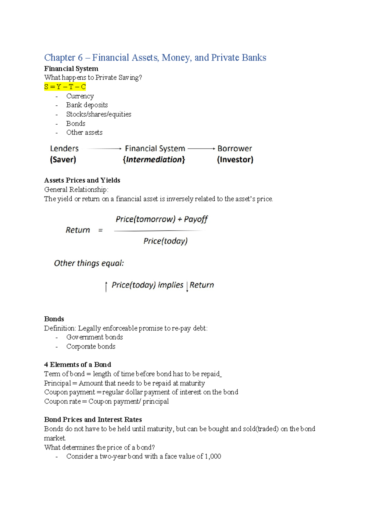Chapter 6 Lecture Notes - Chapter 6 – Financial Assets, Money, and ...