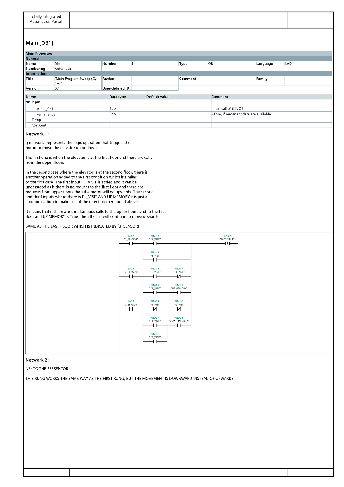 Totally Integrated Automation Portal: Elevator Control Logic (Ladder ...