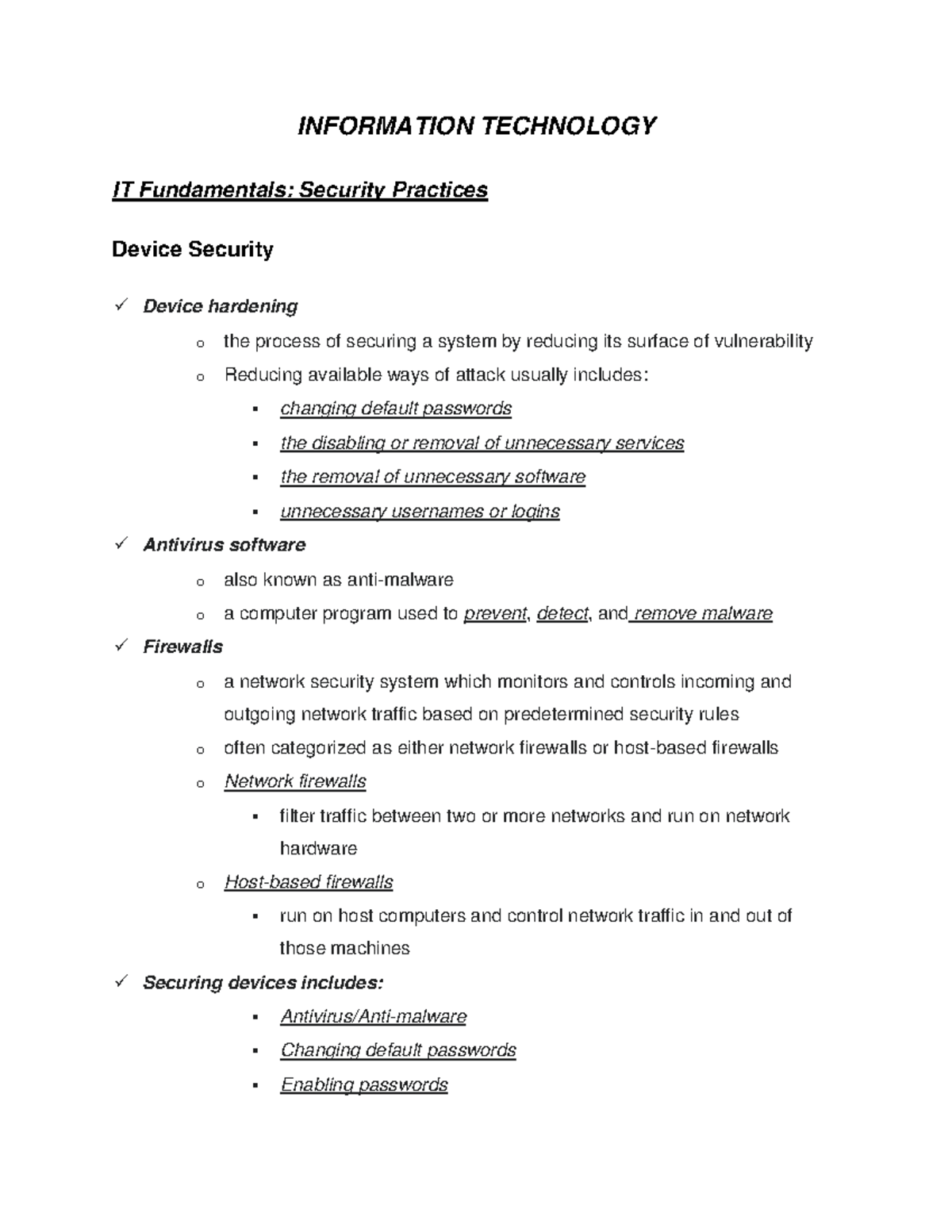 IT Fundamentals: Security Practices - INFORMATION TECHNOLOGY IT ...