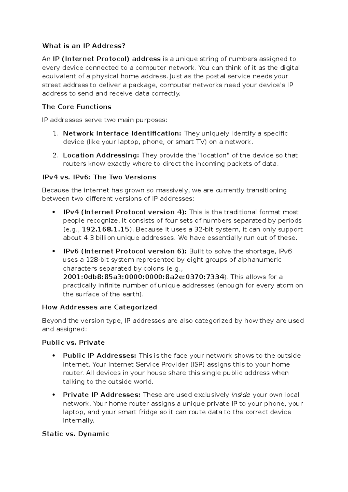 Understanding IP Addresses: Types, Functions, and Versions - Studocu