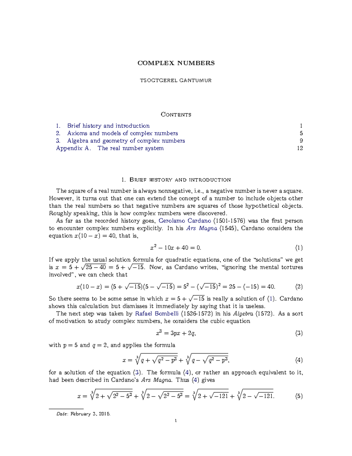 Complex numbers-History - COMPLEX NUMBERS TSOGTGEREL GANTUMUR Contents ...