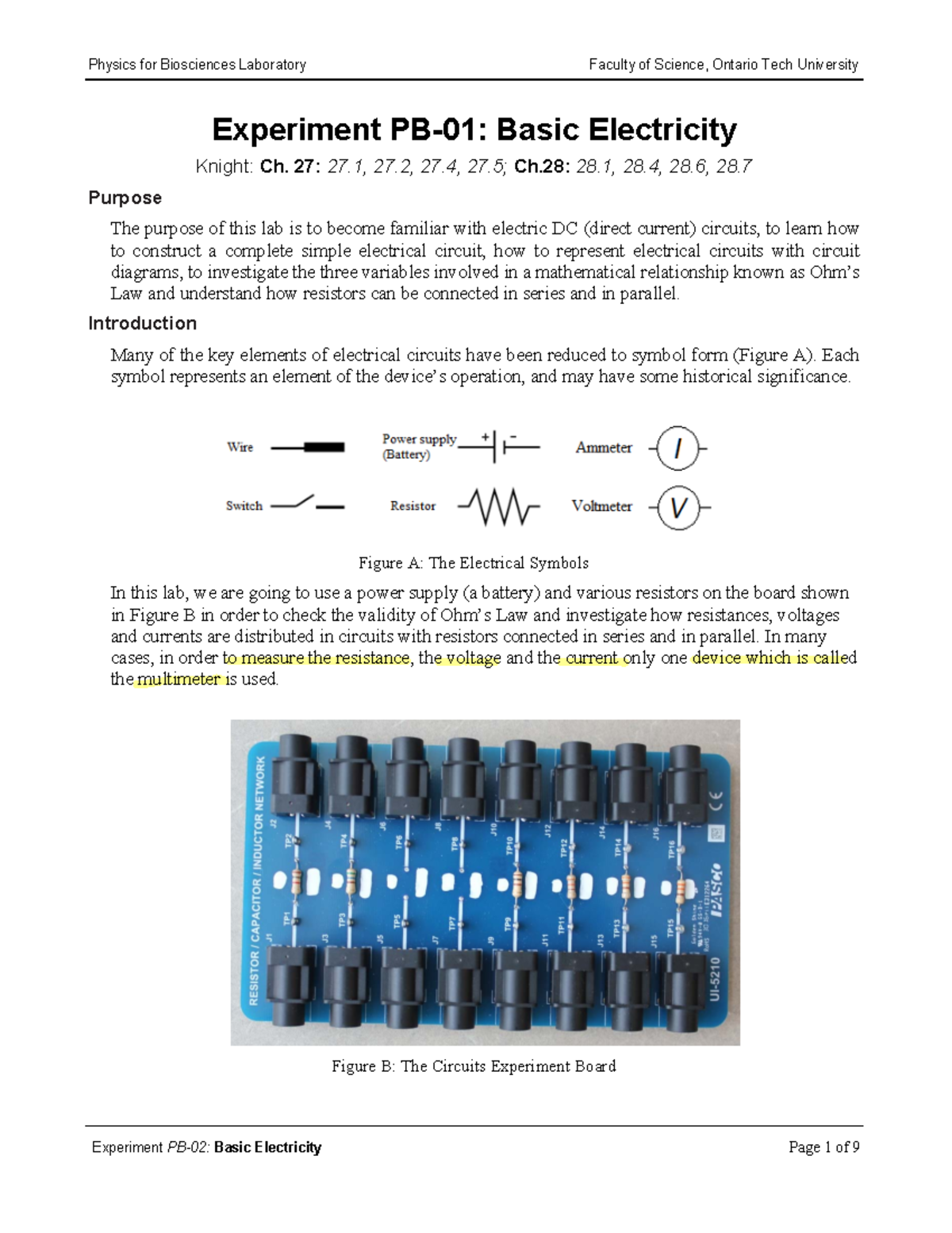 Basic Electricity - Lab - Experiment PB-01: Basic Electricity Knight ...