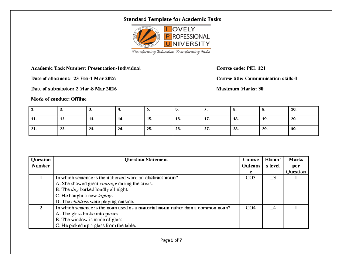 PEL 121 Academic Task 2: Standard Template for Communication Tasks ...