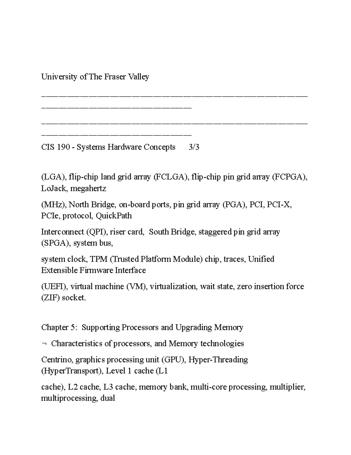 CIS 190 Chapter 5: Systems Hardware & Memory Concepts - Studocu