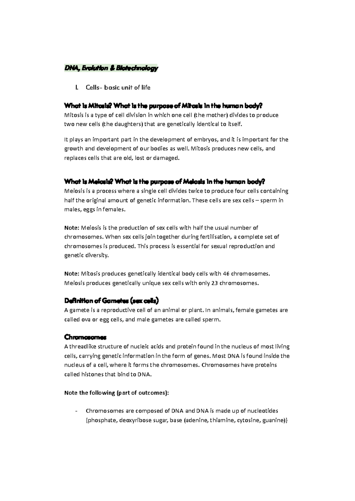 Genetics and Evolution Summary Notes for BIO101 Course - Studocu