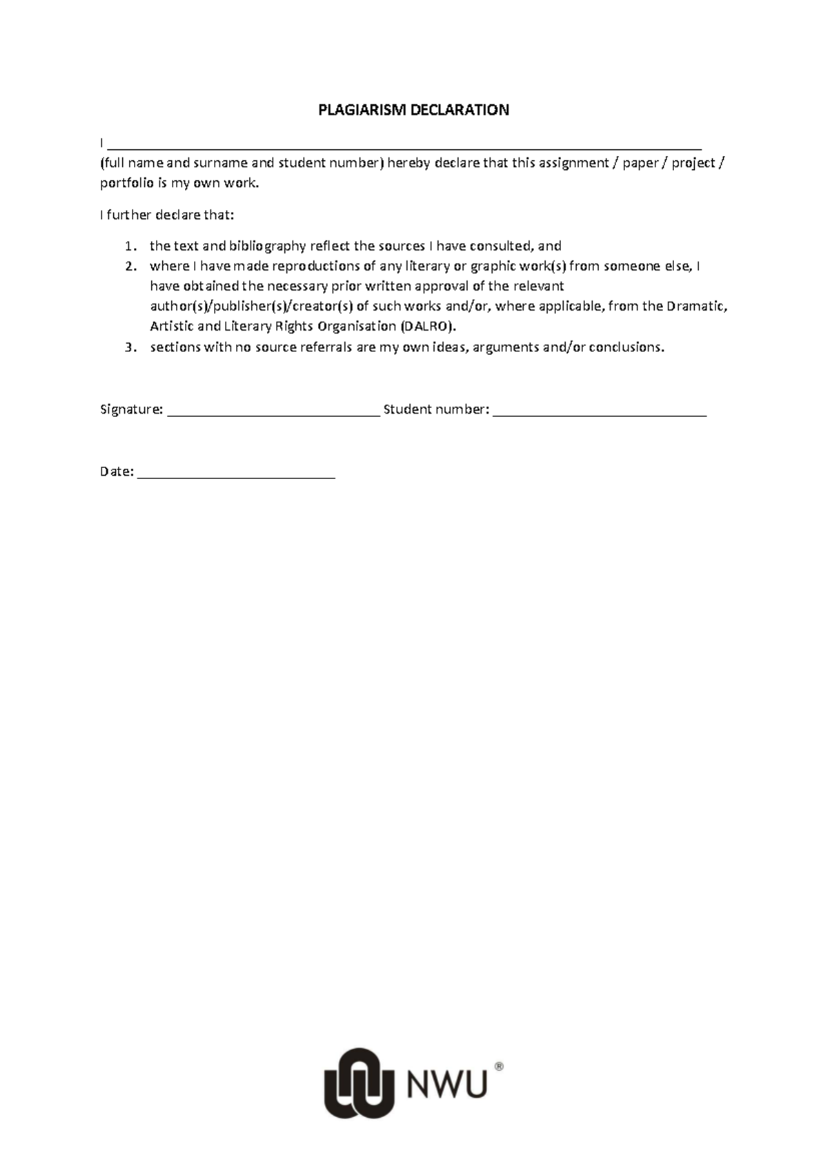 PLAGIARISM DECLARATION I - 2021 Assignment Submission - Studocu