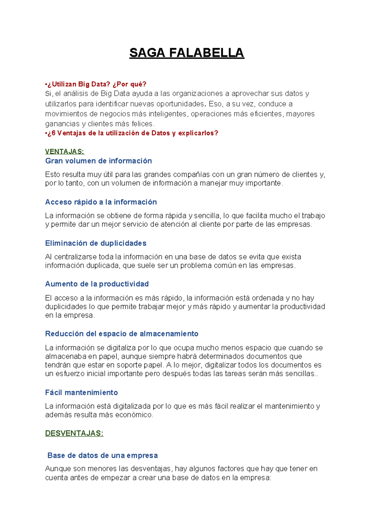 AA2 Big Data - Informe Final sobre Ventajas y Desventajas en Excel ...