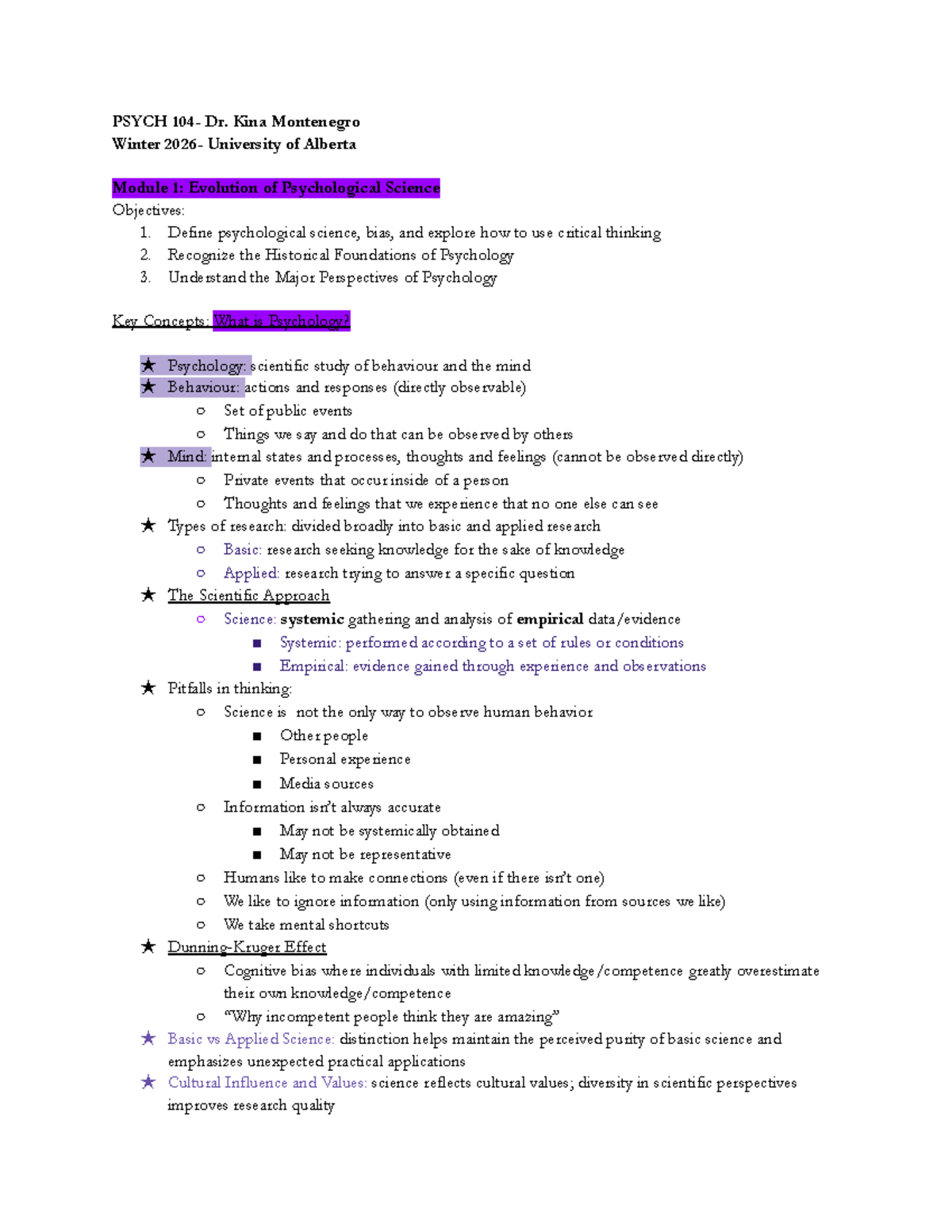 Psych 104 - Midterm Study Notes: Evolution of Psychological Science ...