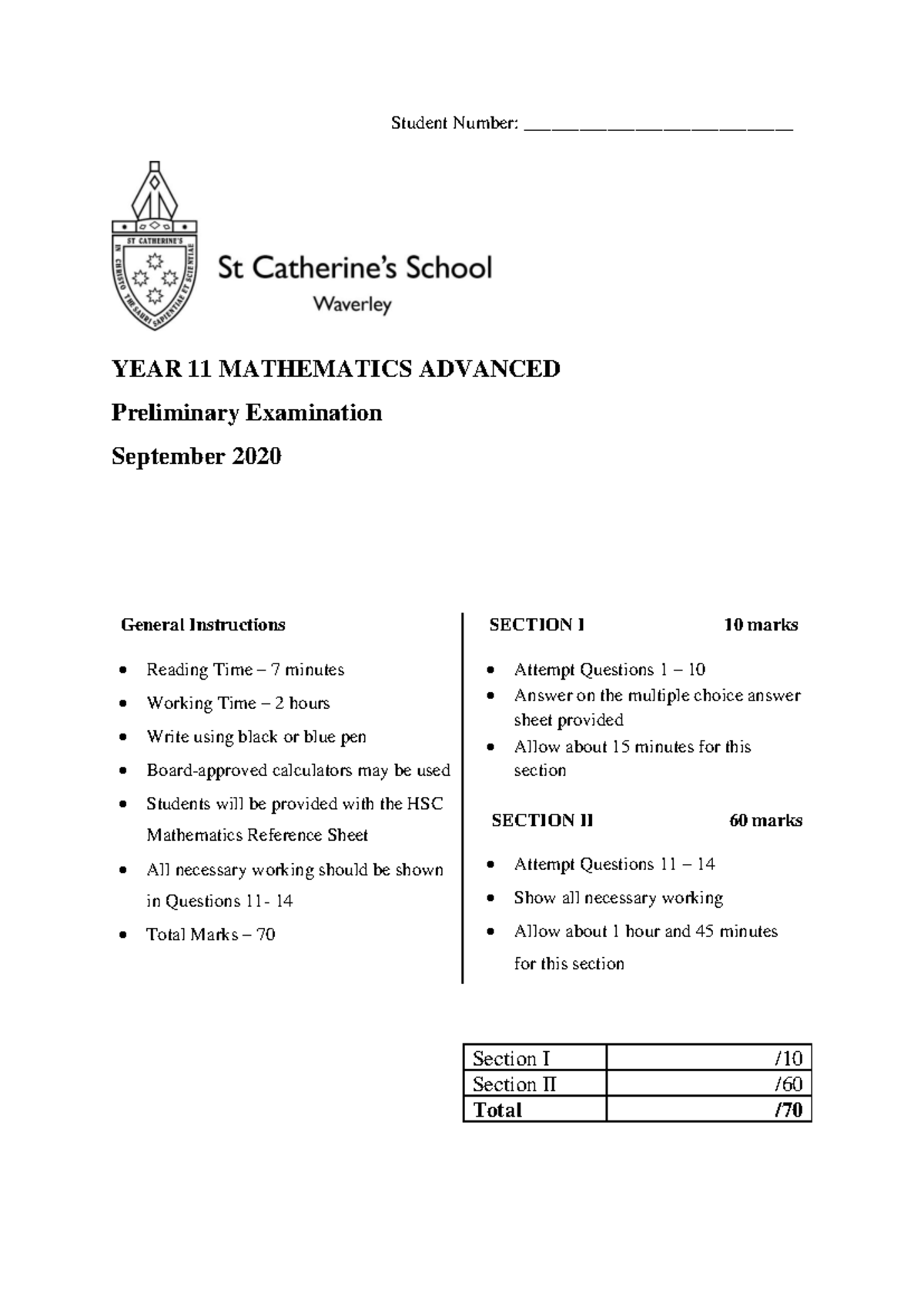 YEAR 11 MATHEMATICS ADVANCED Preliminary Exam September 2020 - Studocu