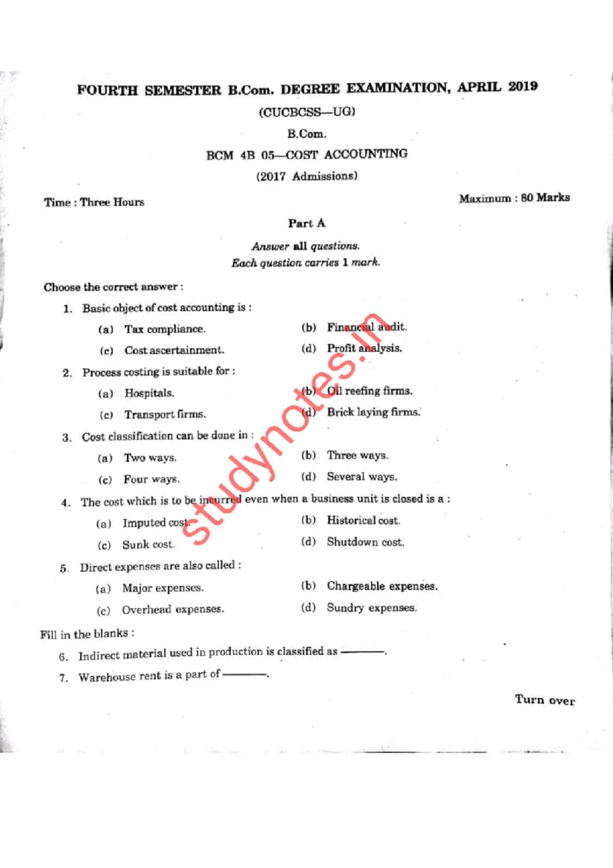 Cost Accounting 2019: Comprehensive Question Paper Review Guide - Studocu