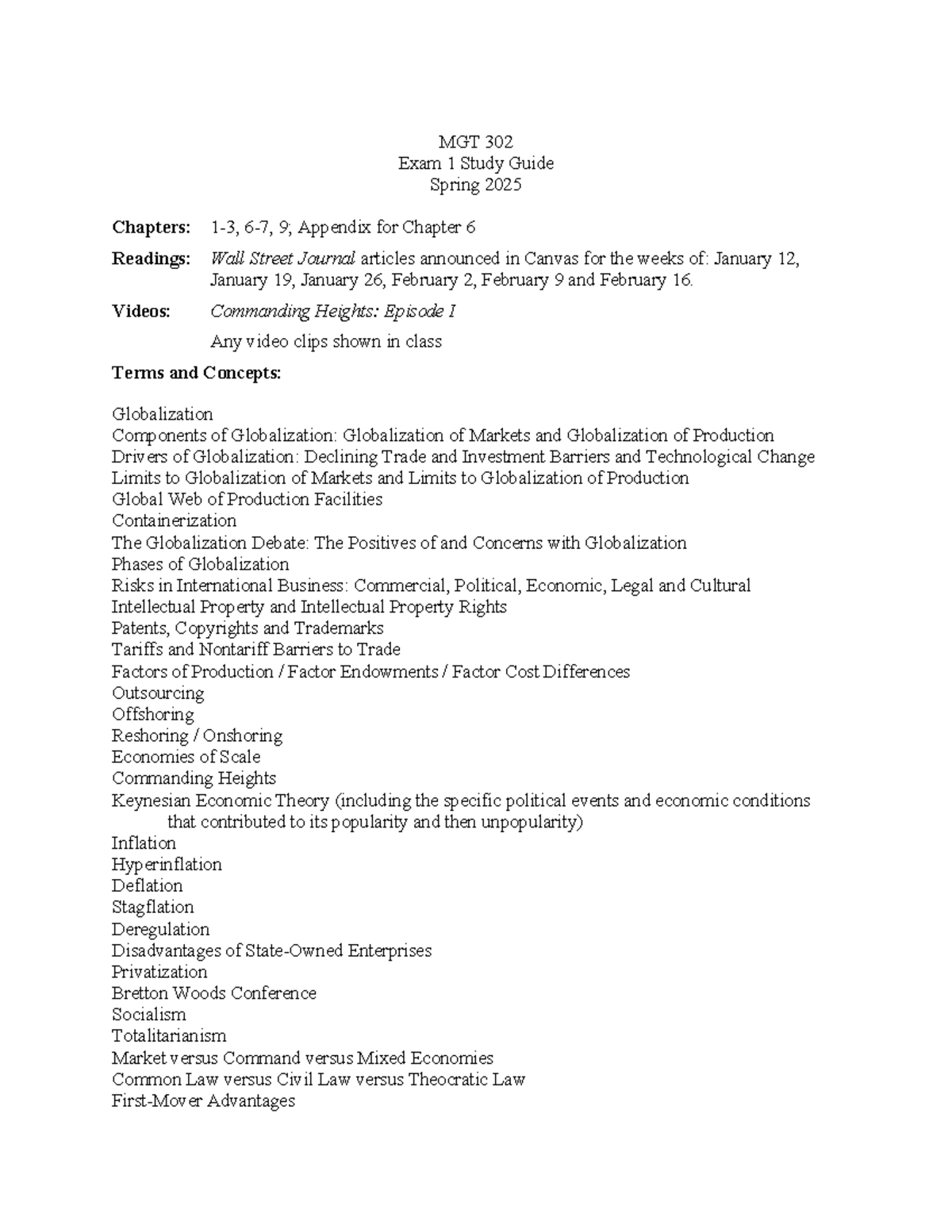 MGT 302 Exam 1 Study Guide: Key Concepts from Ch. 1-3, 6-7, 9 - Studocu