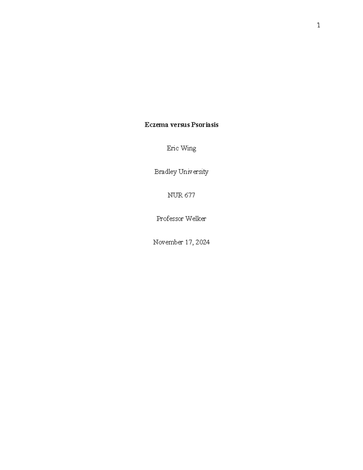 NUR 677 Essay: Comparison of Eczema and Psoriasis Management - Studocu