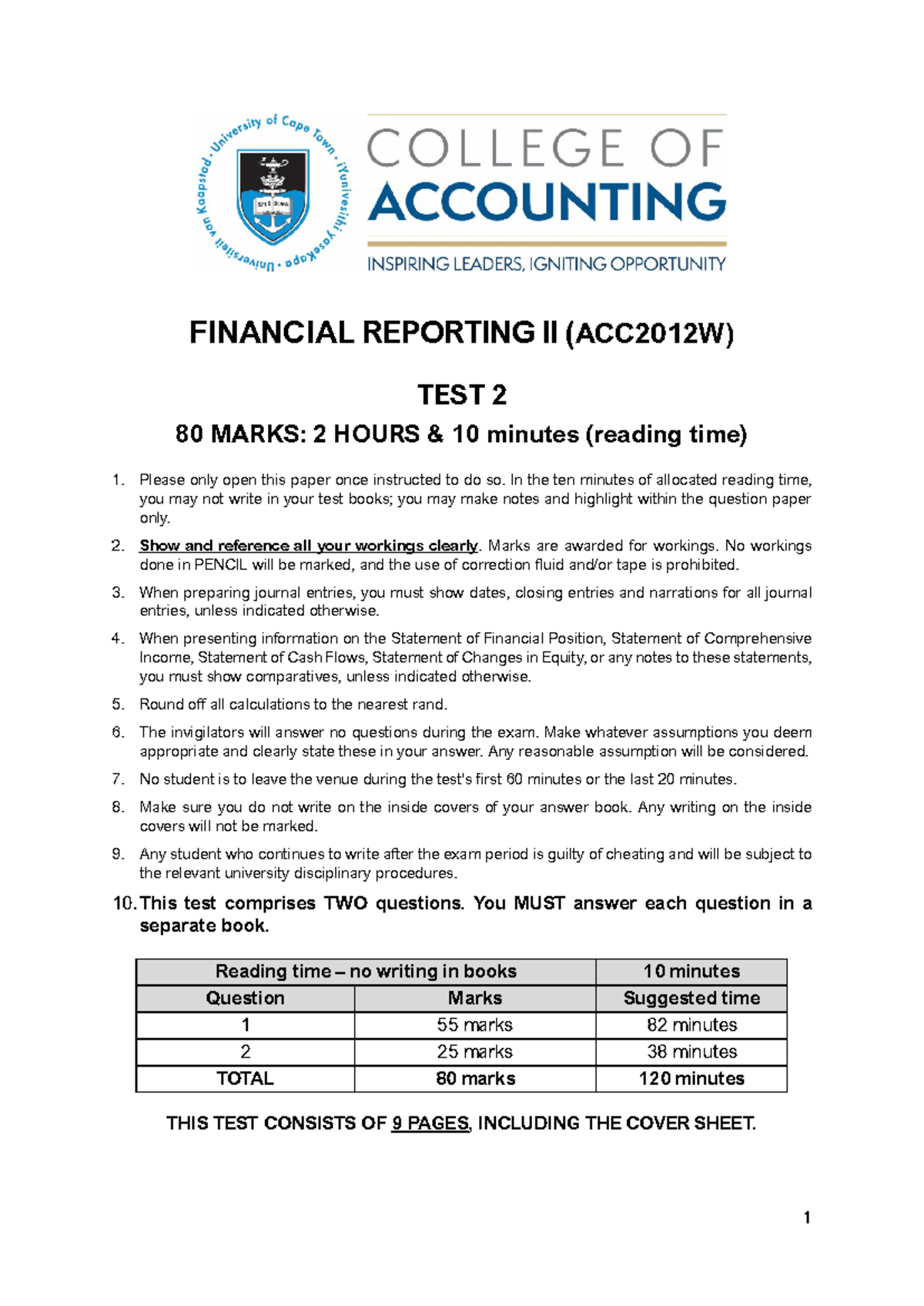 ACC2012W 2025 Financial Reporting II Test 2 Guidelines and Questions ...