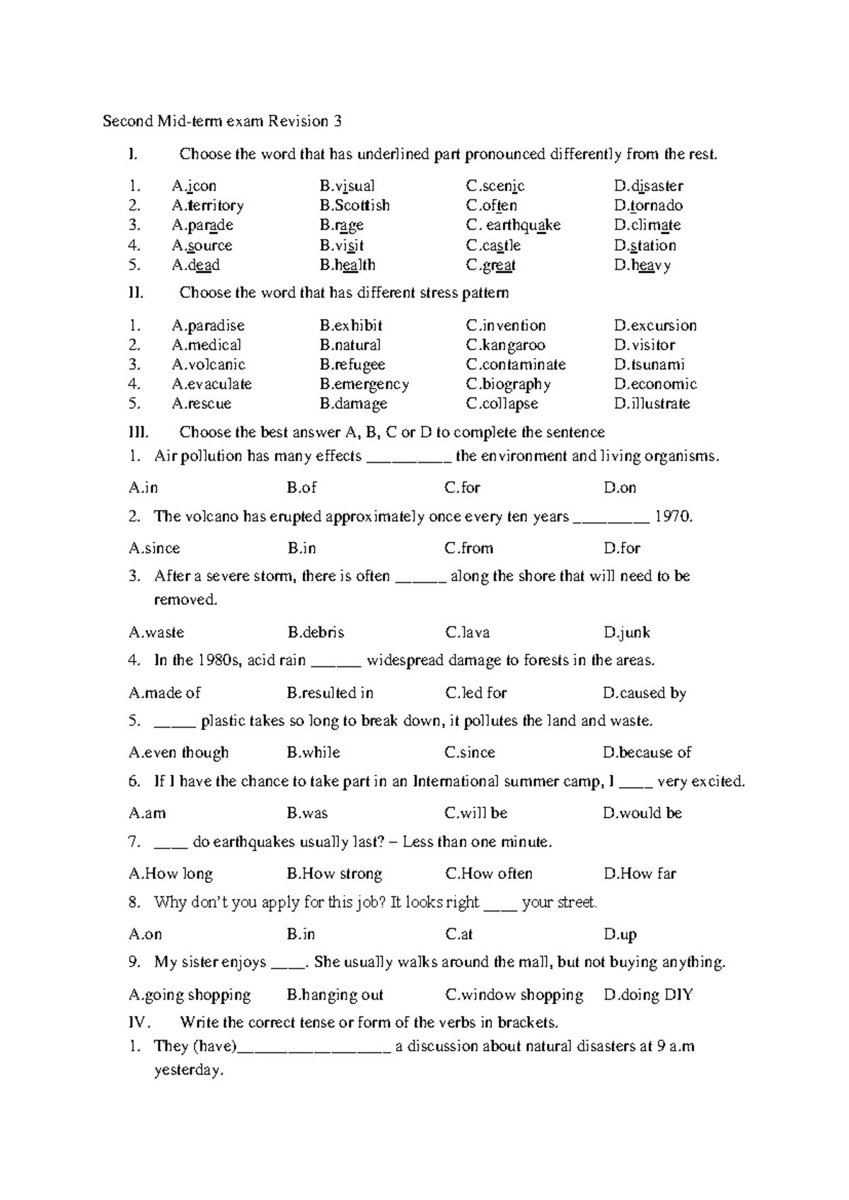 Revision for Second Midterm Exam 3 - Studocu