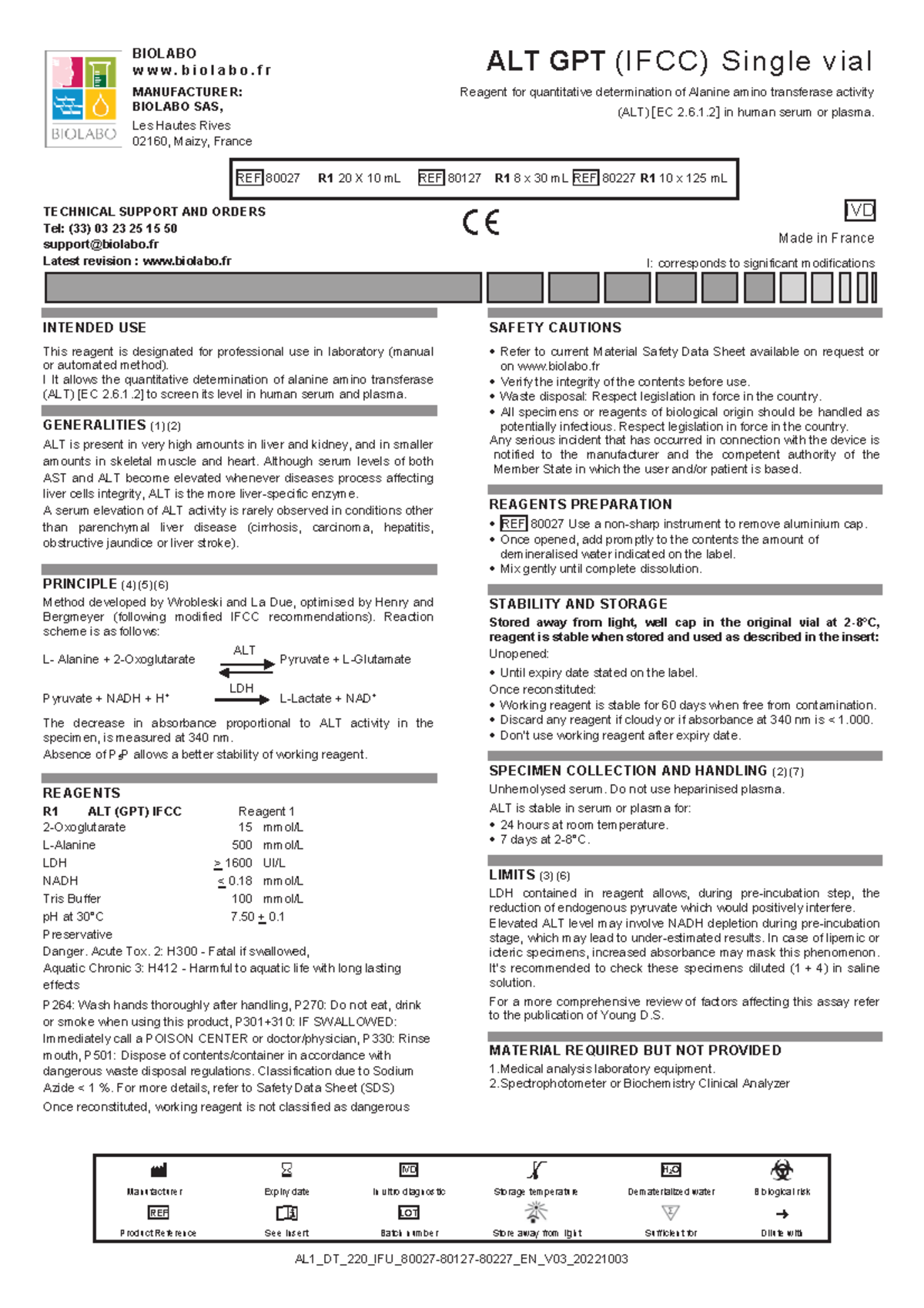 BIOLABO ALT (IFCC) Reagent for Quantitative ALT Activity Testing - Studocu
