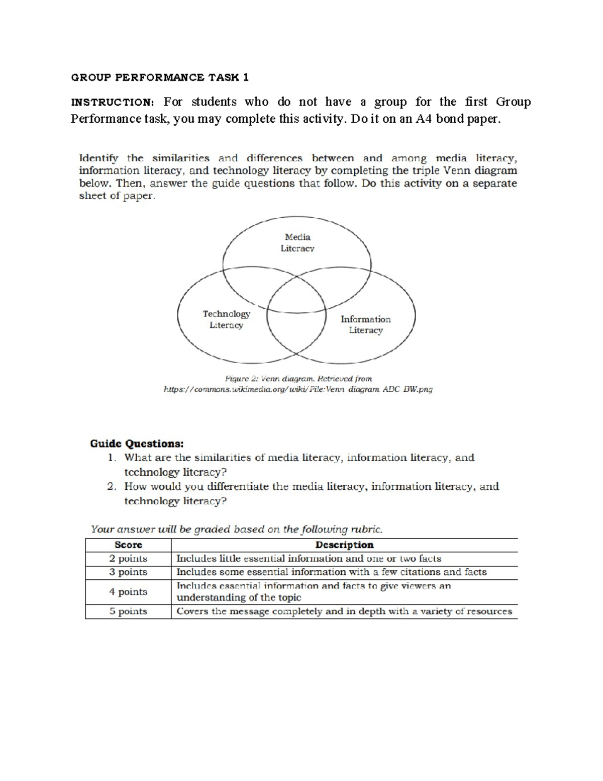 Media and information subject - GROUP PERFORMANCE TASK 1 INSTRUCTION ...