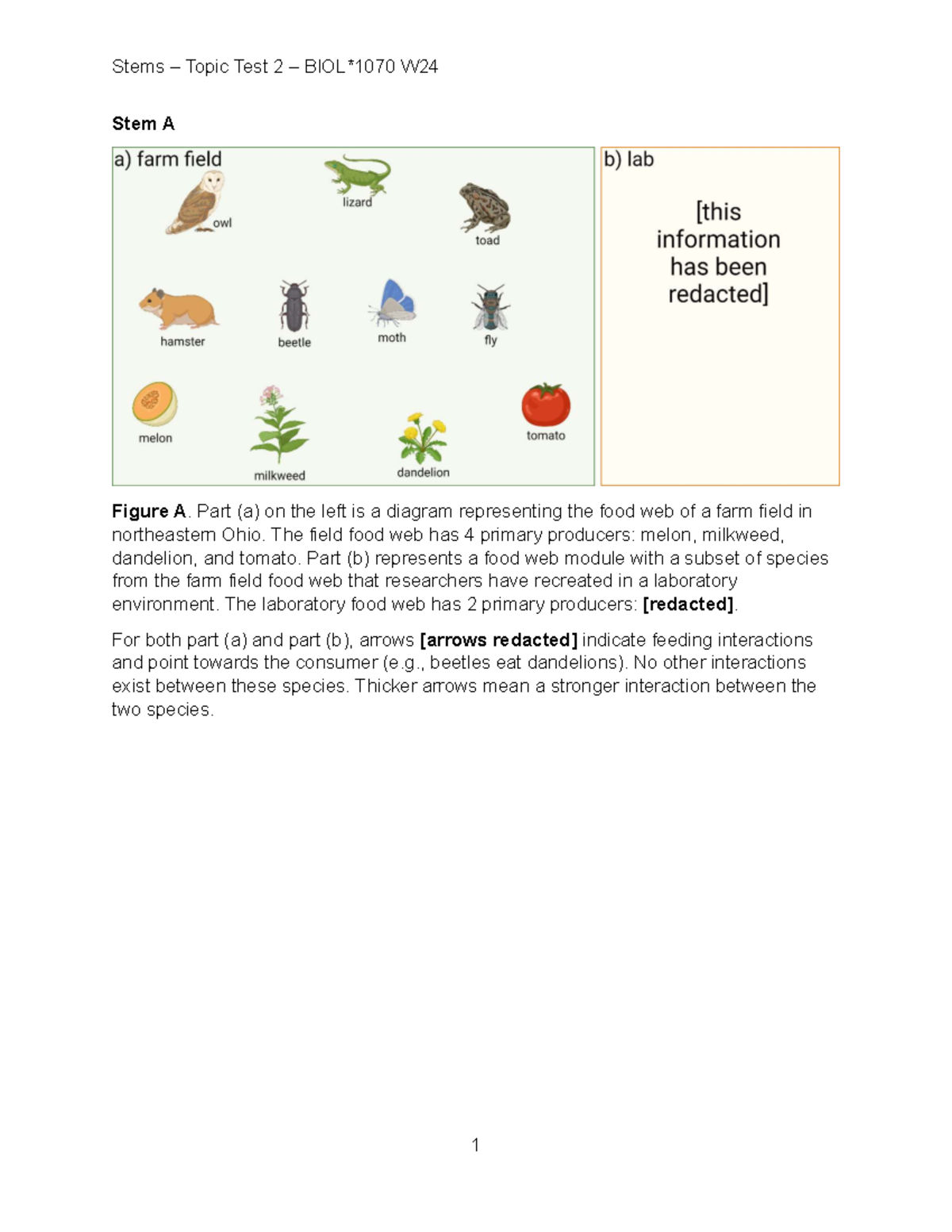 Stems - Topic Test 2 W24 - Food Webs and Species Interactions - Studocu