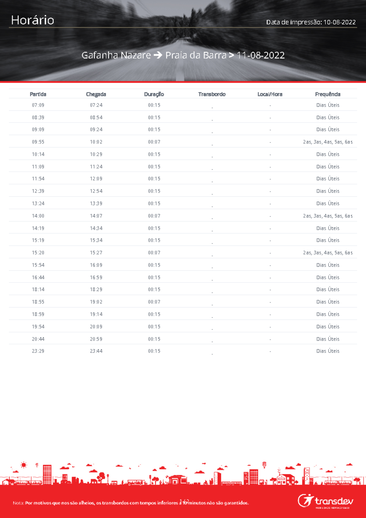 Hor%c3%a1rio Gafanha Nazare-Praia da Barra - Hor·rio Data de impress„o ...
