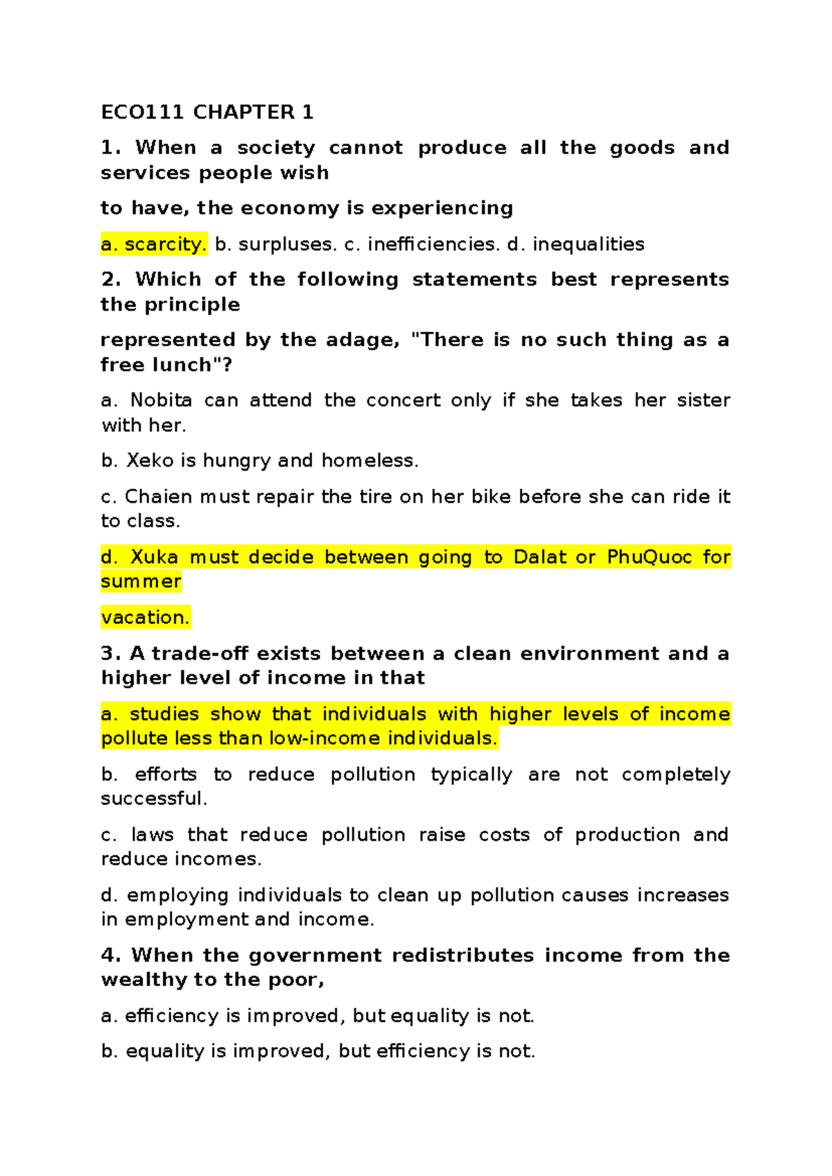 ECO111 Chapter 1 - Understanding Economic Principles and Costs - Studocu