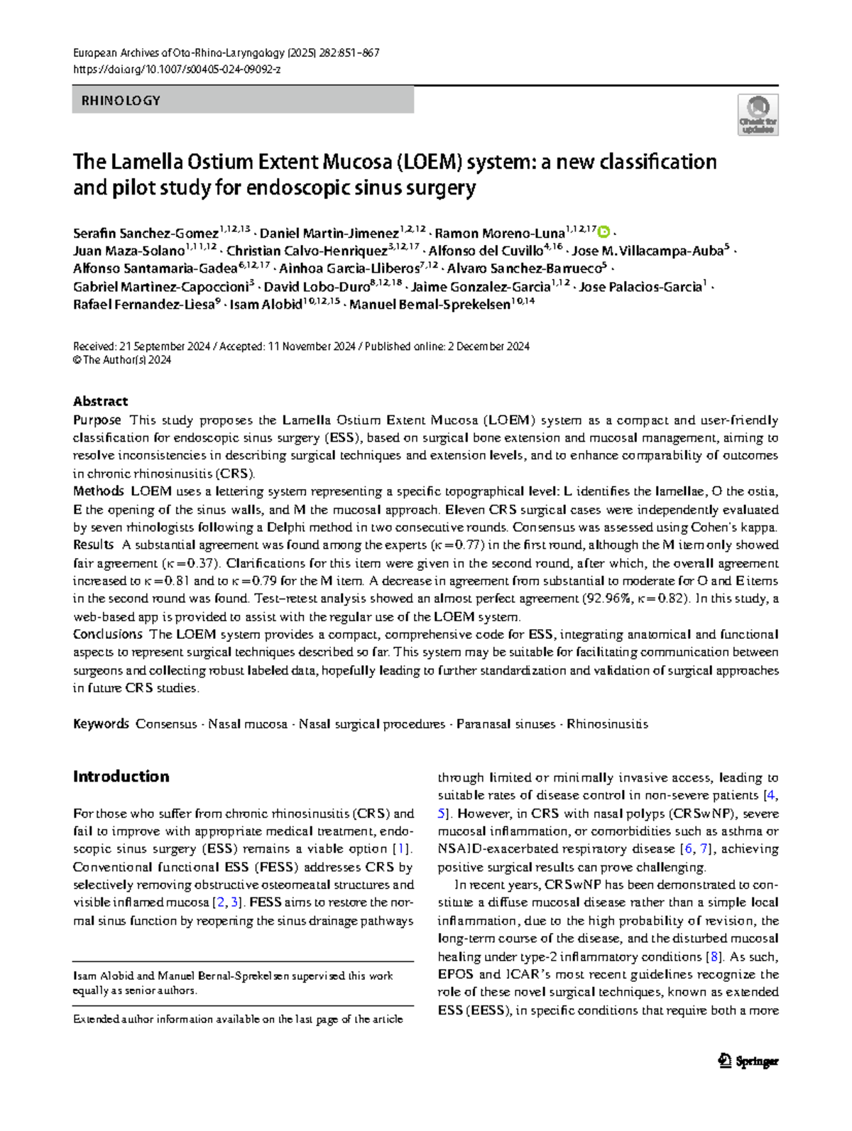 The LOEM System: A New Classification for Endoscopic Sinus Surgery ...