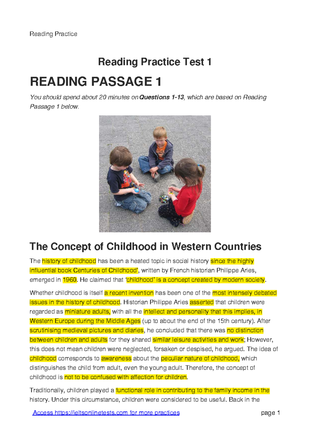 IELTS Actual Reading Test: Practice Test 1 & 2 - Studocu