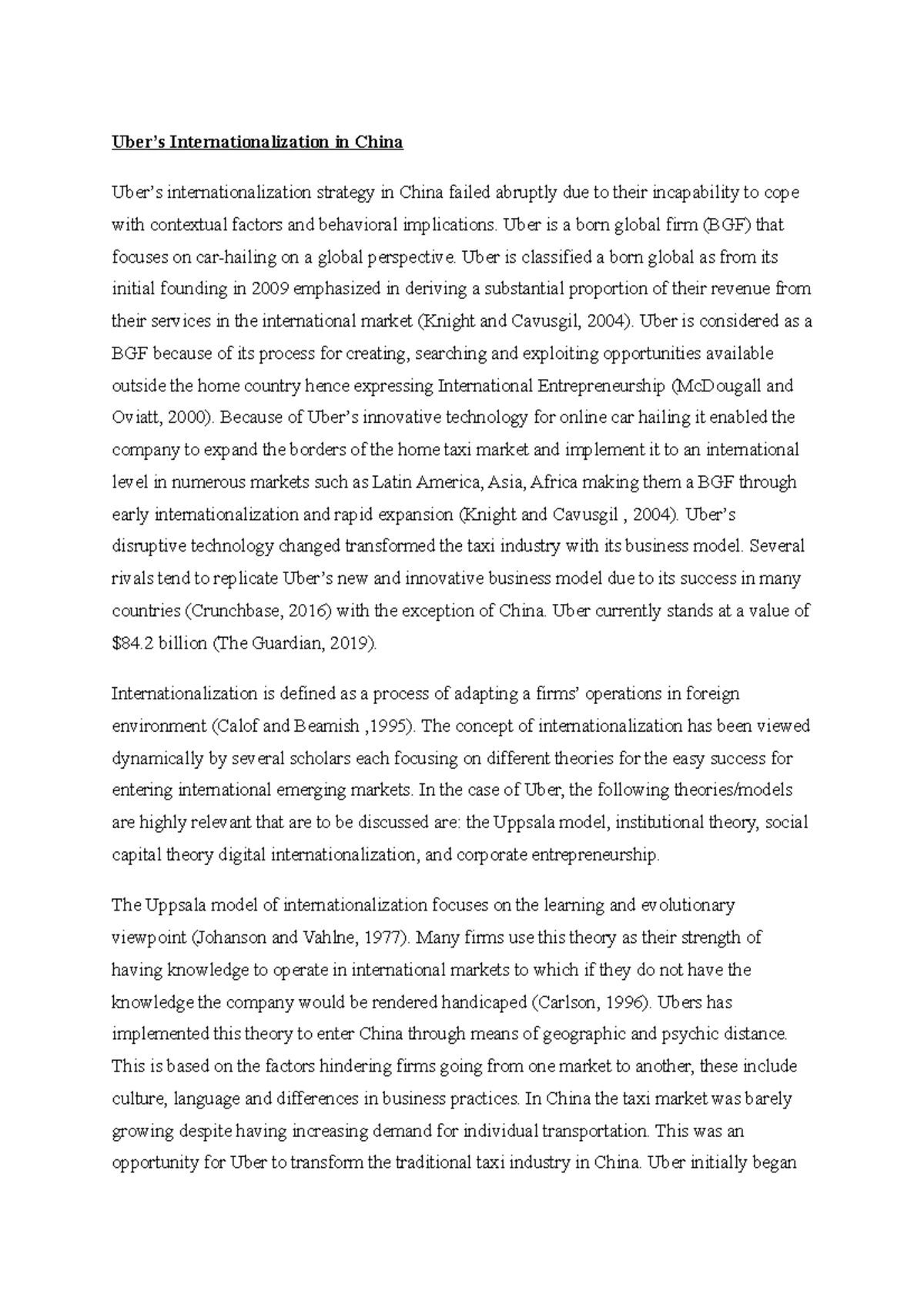 UBER 101: A Case Study on Internationalization Challenges in China ...