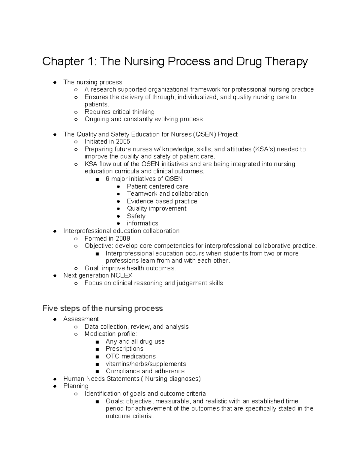 Week 1 Pharm Notes: The Nursing Process & Drug Therapy Overview - Studocu