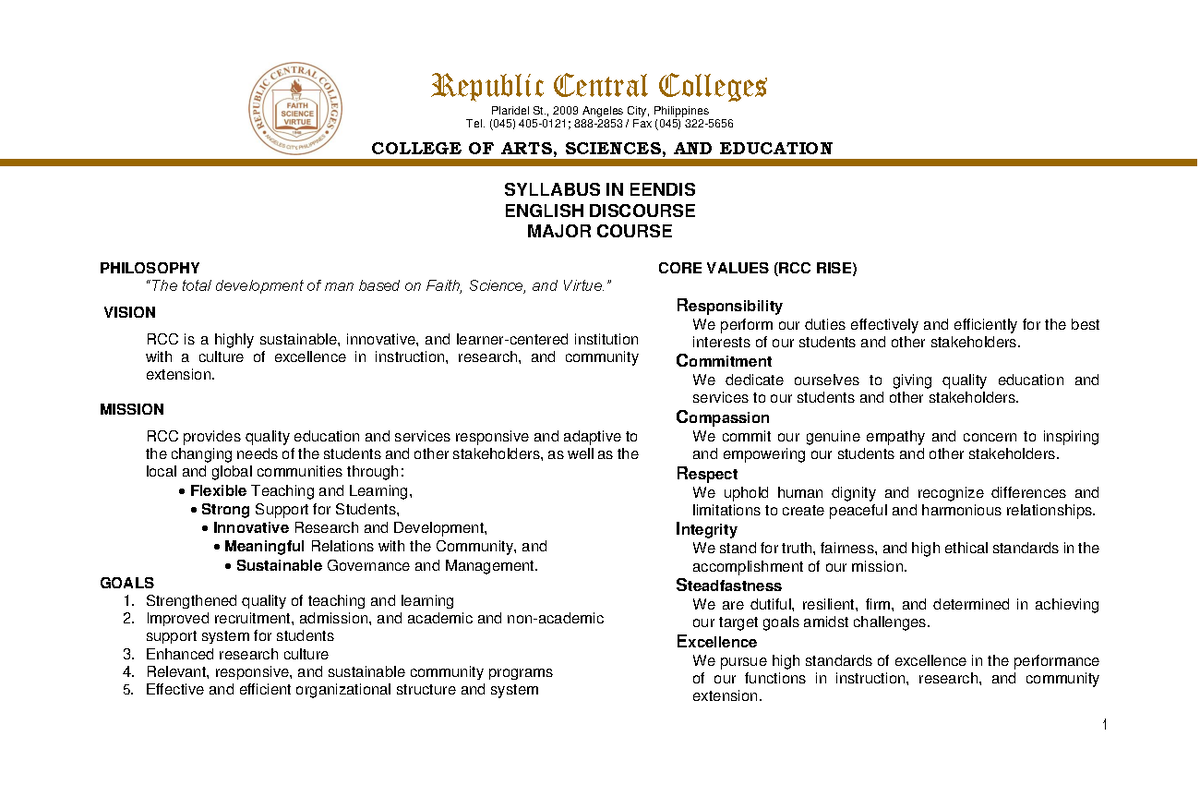 Syllabus for EENDIS: English Discourse Major Course Overview - Studocu