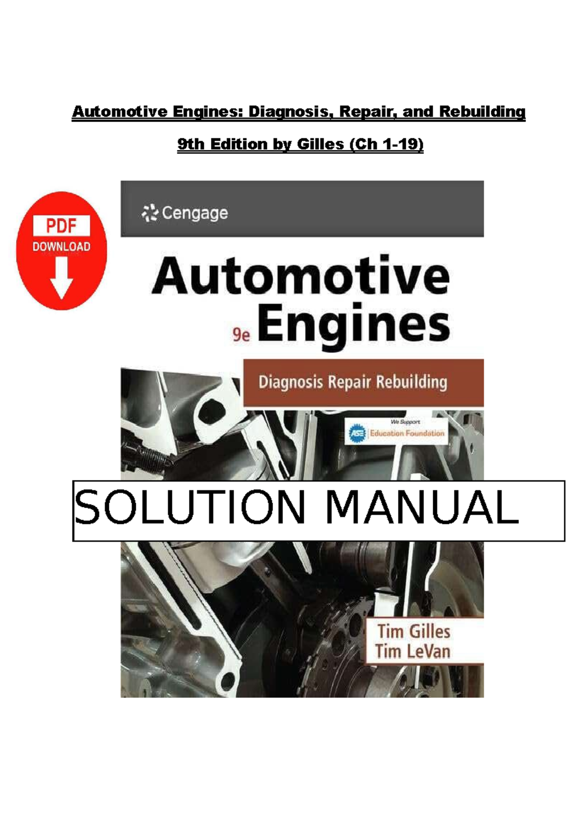 Automotive Engines: Diagnosis, Repair & Rebuilding 9E - Solution Manual ...