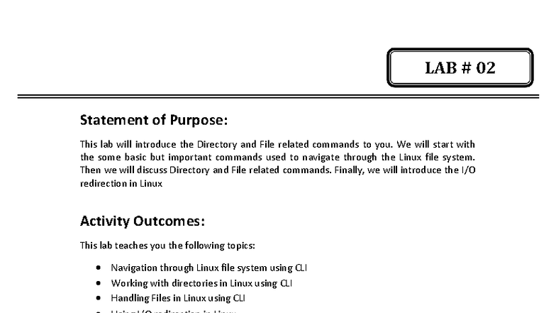 LAB-2 - Basic Linux Commands for File Management and I/O - Studocu