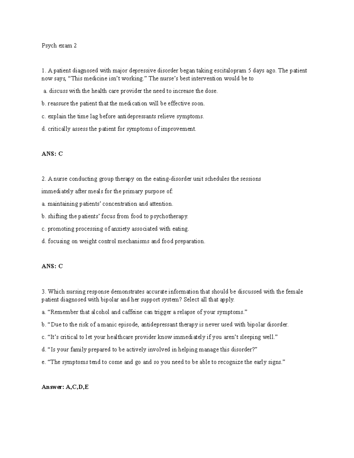 Psych 210: Exam 2 Study Guide and Nursing Interventions - Studocu