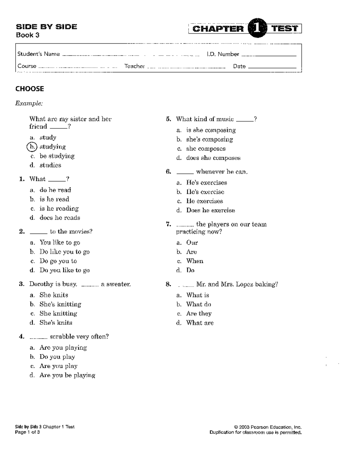 SIDE 3 English Book 3 Test Questions and Answers - Studocu