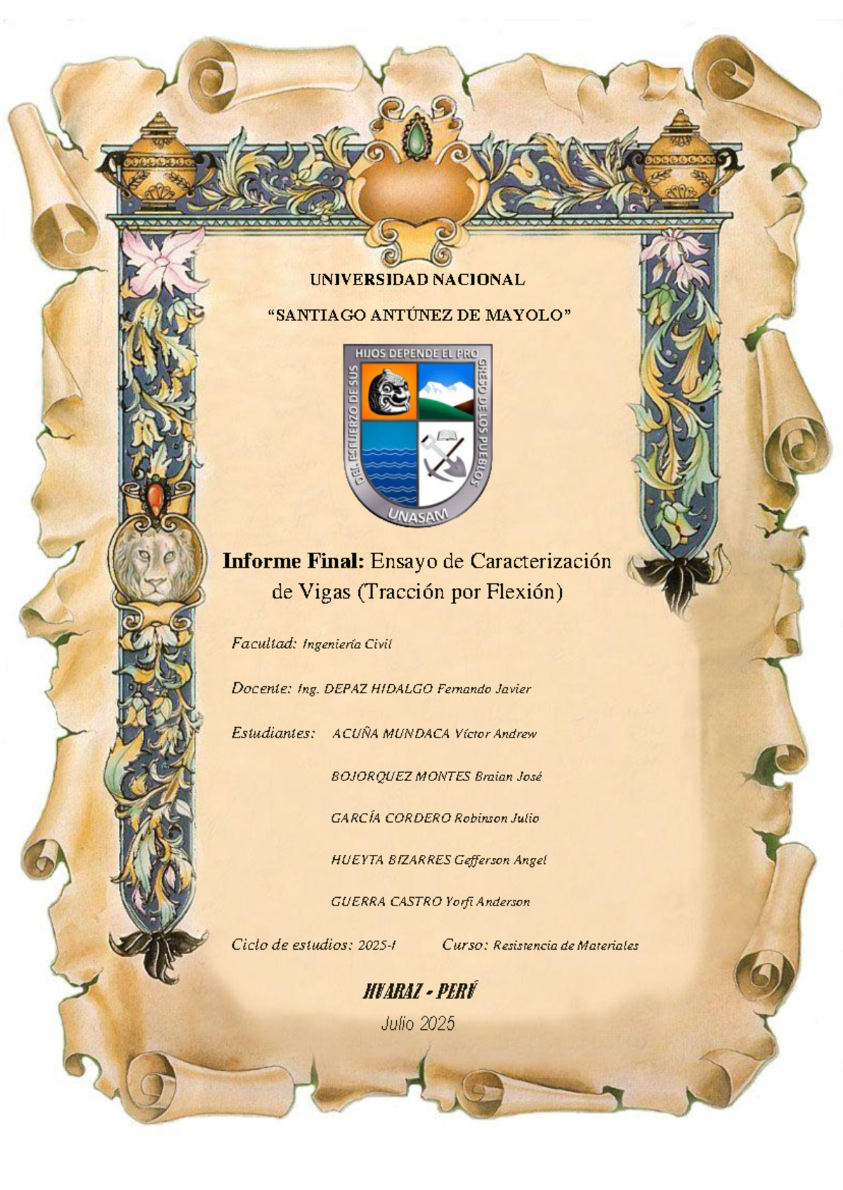 Informe Final: Caracterización de Vigas en Flexocompresión - RM 2025 - Document Preview