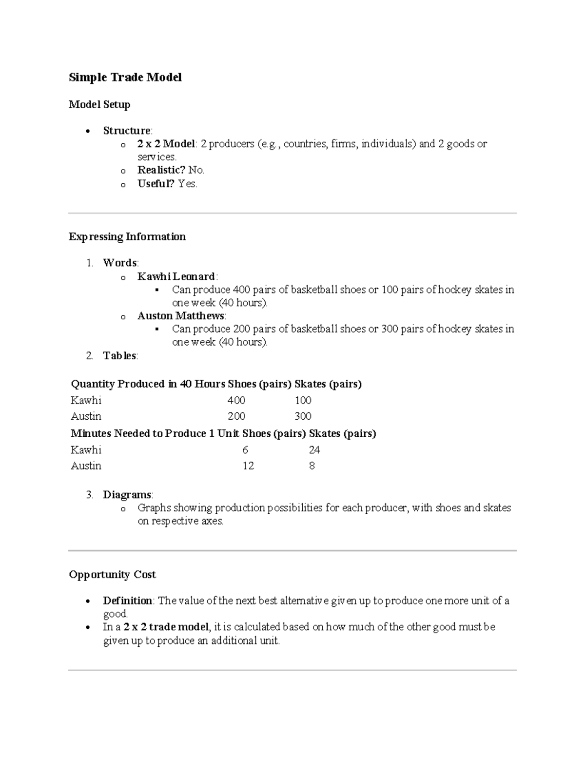 Macroeconmics Chapter 2 - Simple Trade Model Model Setup • Structure: o ...