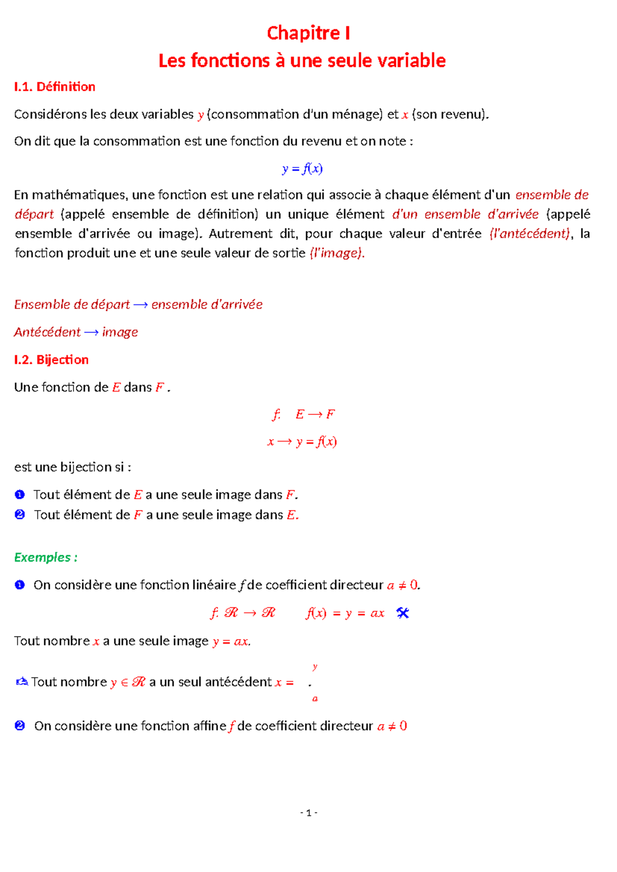 Chapitre 1: Les Fonctions à Une Seule Variable - Notes de Maths - Studocu