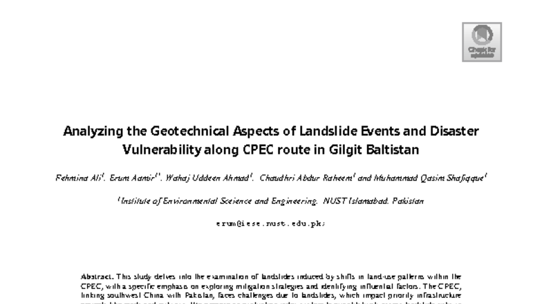 Geotechnical Analysis of Landslide Risks along CPEC in Gilgit Baltistan ...