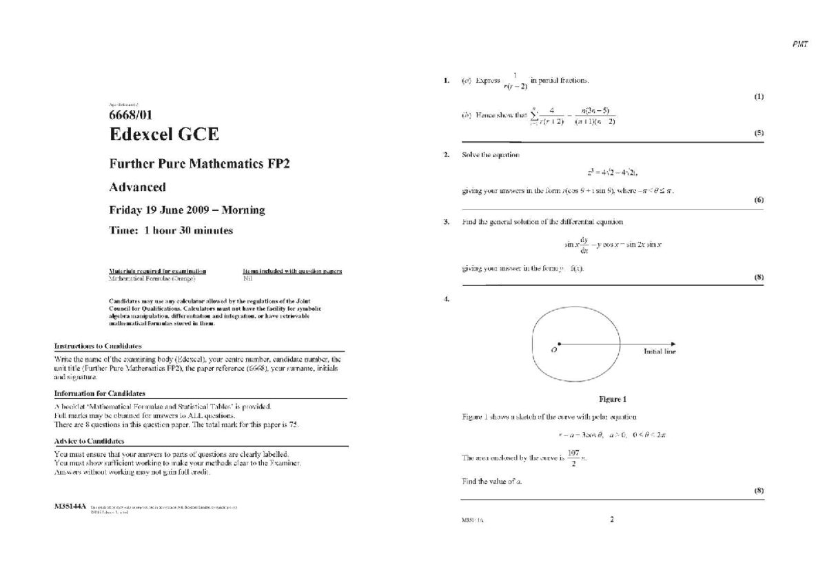 Further Pure Mathematics FP2 (6668) June Exam Questions and Answers ...