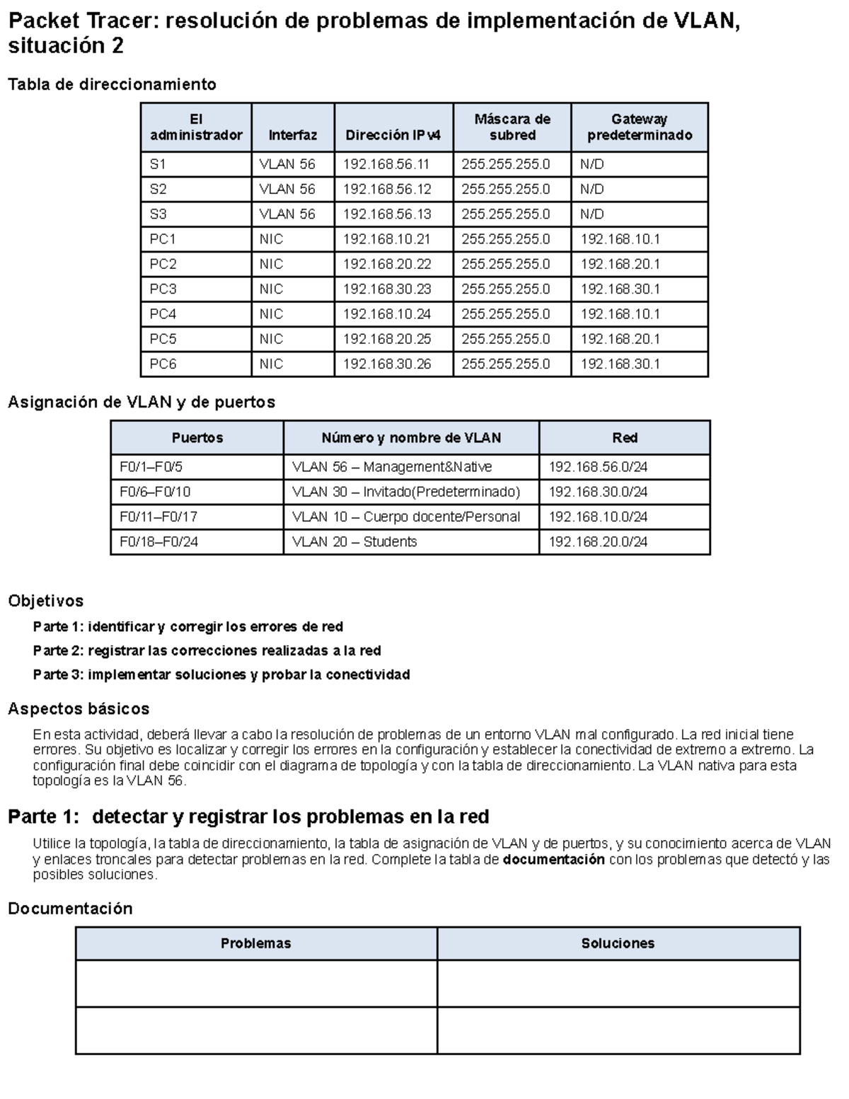 Laboratorio 6.2: Resolución de Problemas de VLAN en Packet Tracer - Studocu