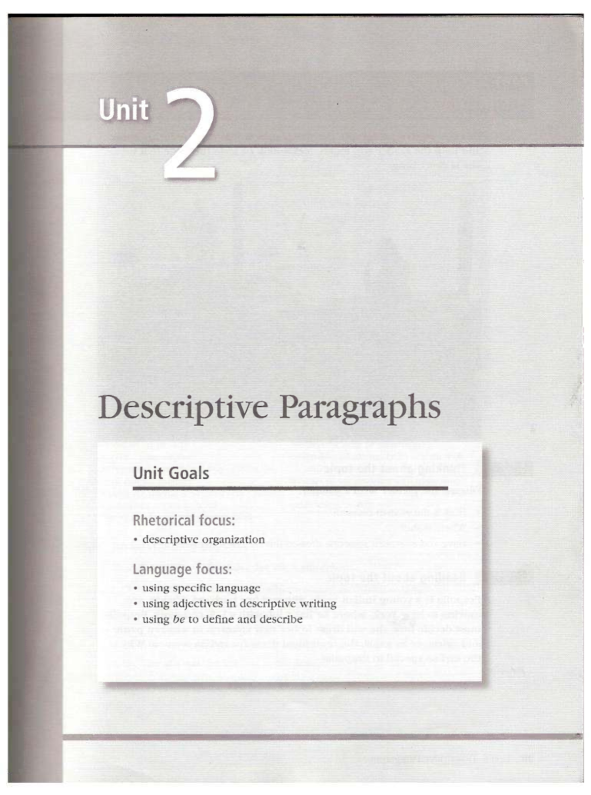 Unit 2: Descriptive Paragraphs - Writing Goals and Exercises - Studocu