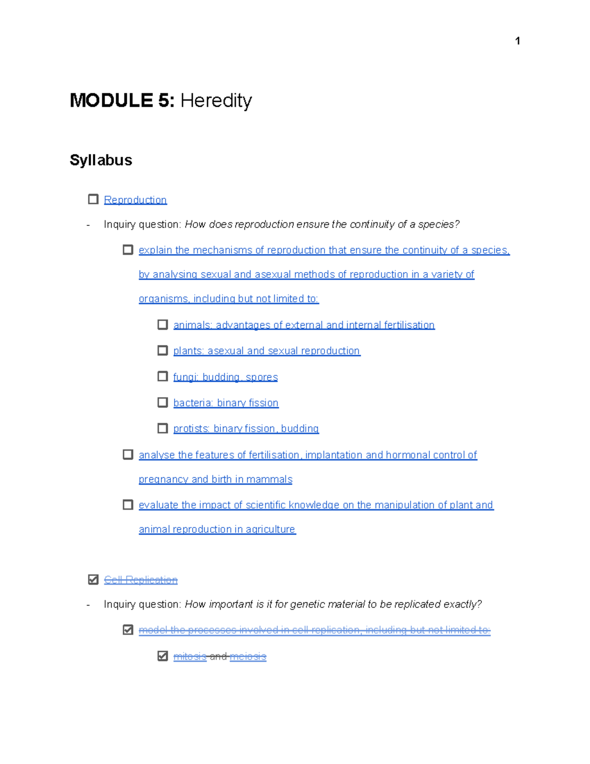 Y12 BIO Module 5: Heredity, Cell Replication & Genetic Variation Notes ...